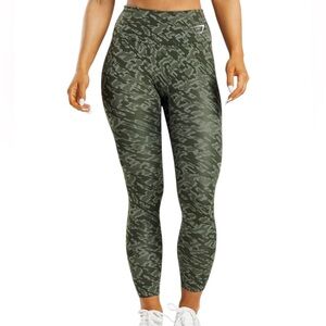Gymshark Seamless Training Leggings Green Print Women’s Size Small 26” Inseam
